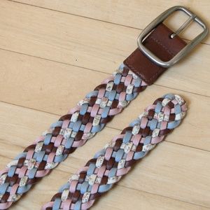 Floral Braided Leather Belt Pink Blue